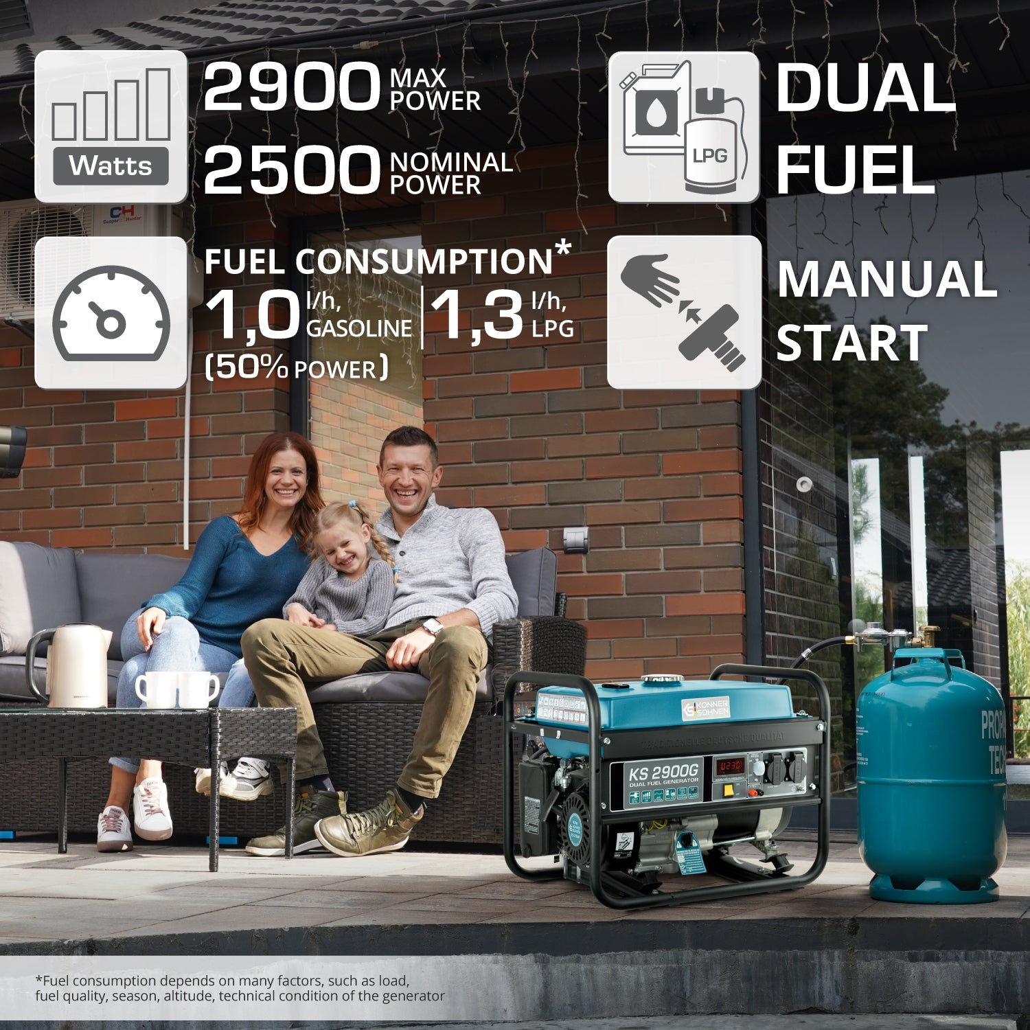 LPG/Benzininis generatorius "Könner & Söhnen" KS 2900G