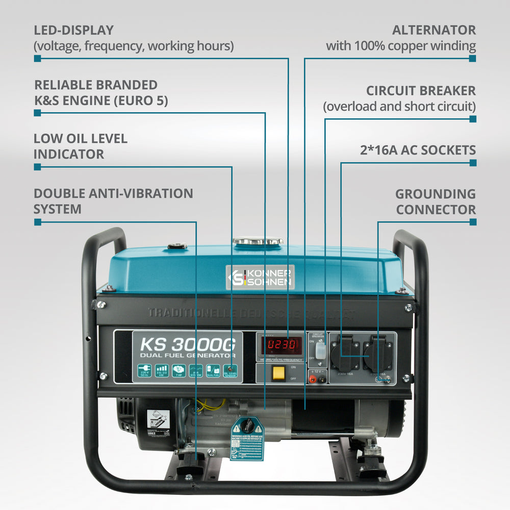 LPG/Benzininis generatorius "Könner & Söhnen" KS 3000G