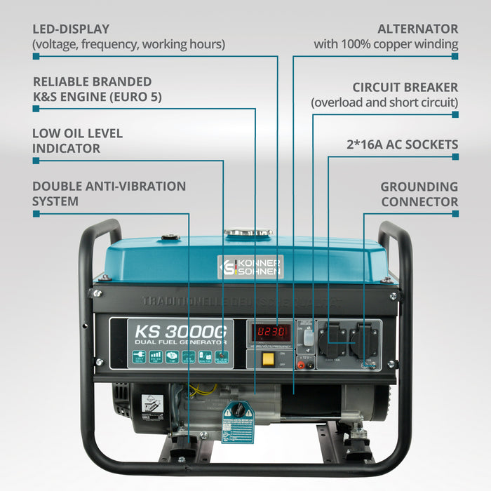 LPG/Benzininis generatorius "Könner & Söhnen" KS 3000G