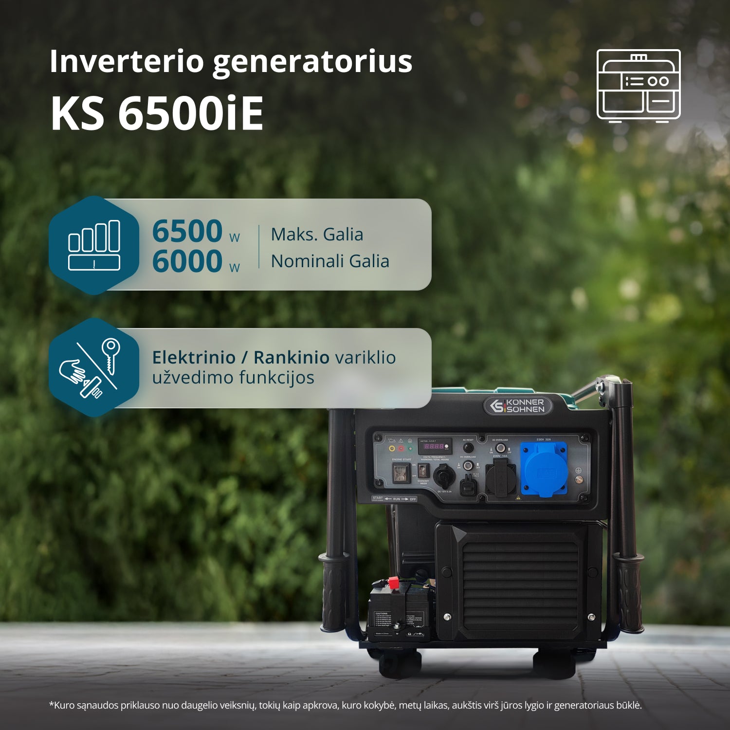 Inverterinis benzininis generatorius KS 6500iE