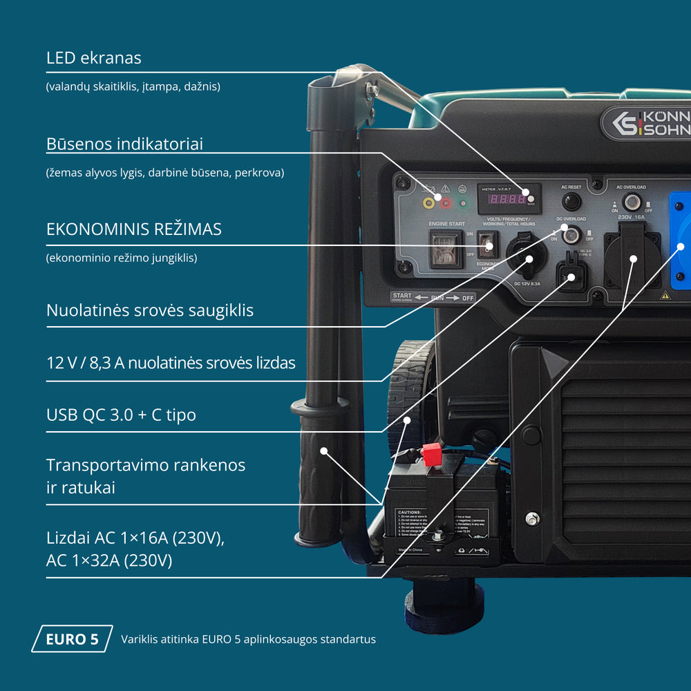 Inverterinis benzininis generatorius KS 6500iE