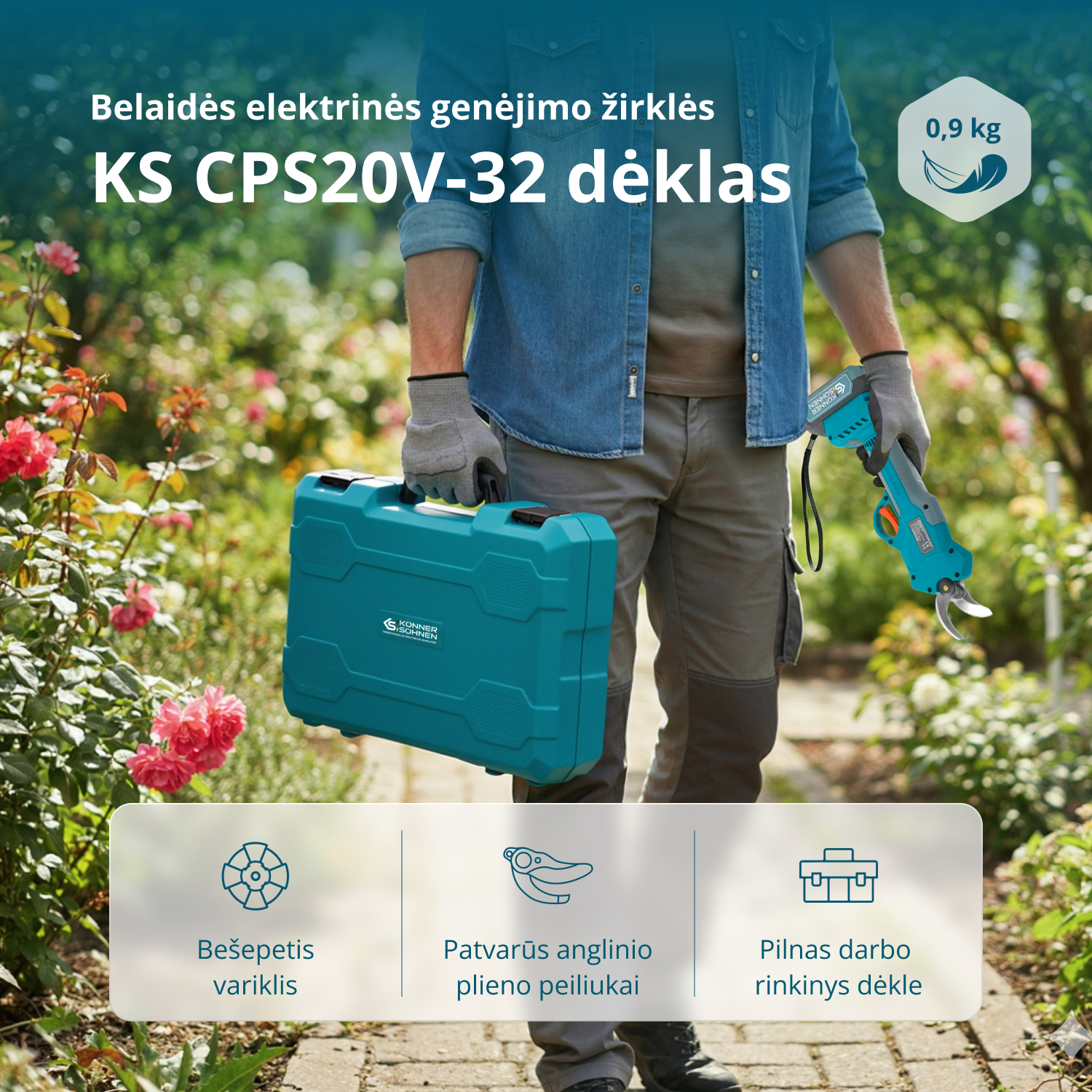 Belaidės elektrinės genėjimo žirklės KS CPS20V-32 dėklas