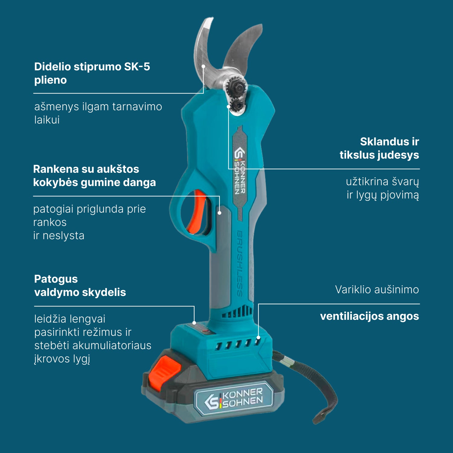 Belaidės elektrinės genėjimo žirklės KS CPS20V-32 dėklas