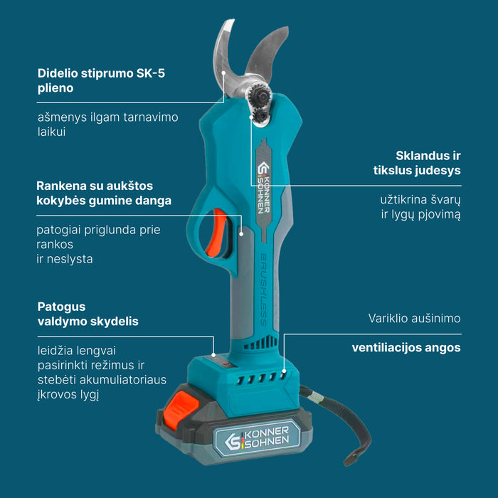 Belaidės elektrinės genėjimo žirklės KS CPS20V-32 dėklas