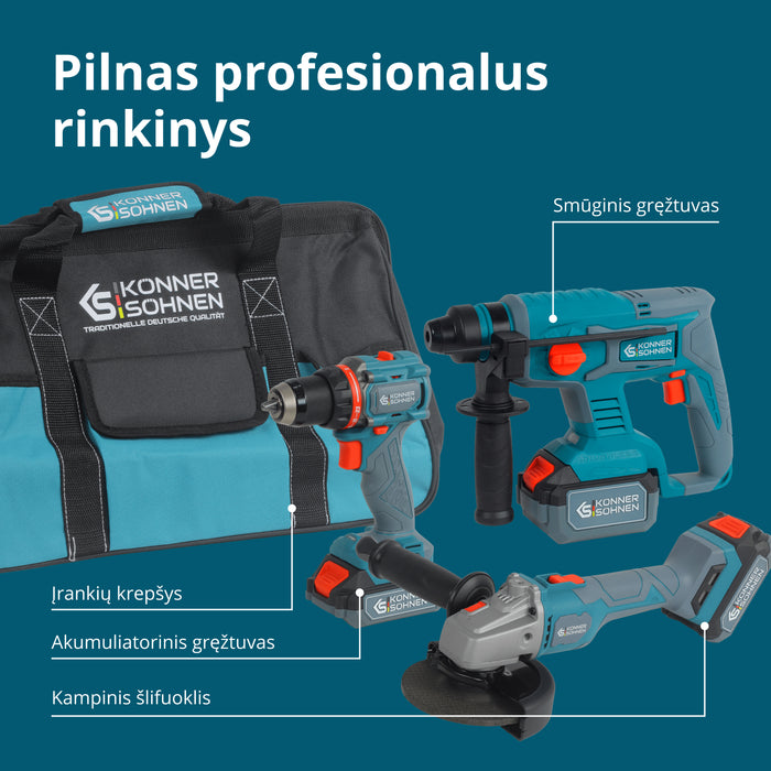 Belaidis Master Rinkinys 3-in-1 Komplektas KS RHAGD 20V RINKINYS 3