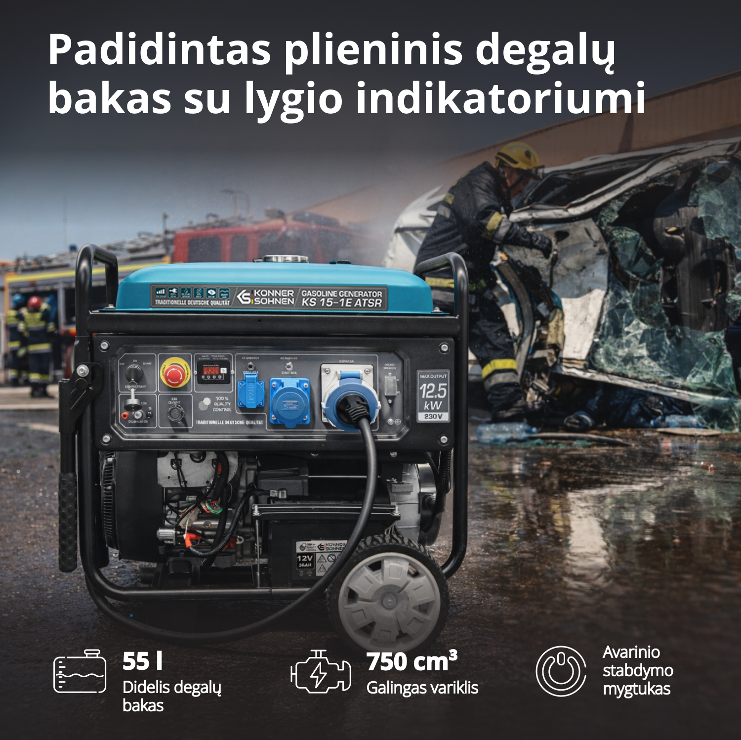 2 cilindrų benzininis generatorius "Könner & Söhnen" KS 15-1E ATSR