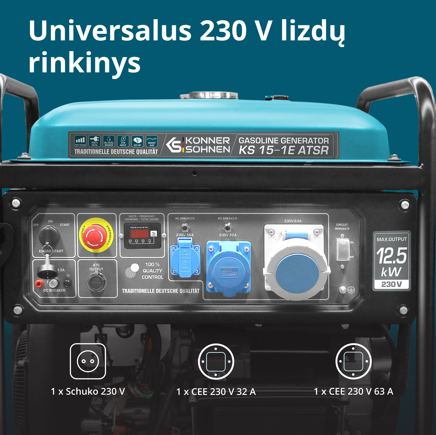 2 cilindrų benzininis generatorius "Könner & Söhnen" KS 15-1E ATSR