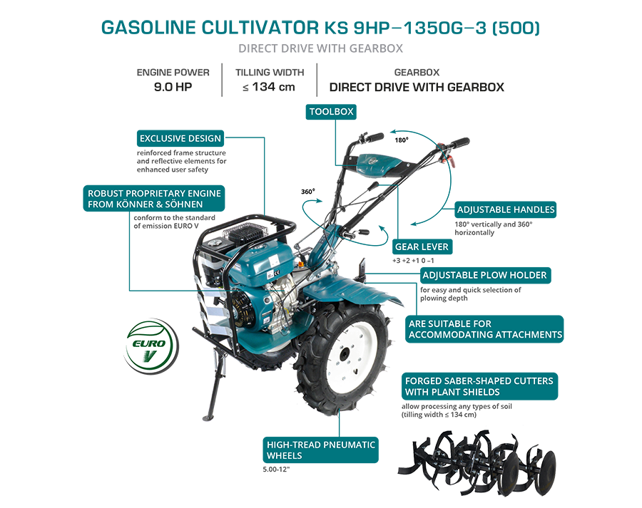 Benzininis kultivatorius KS 9HP-1350G-3 (500)