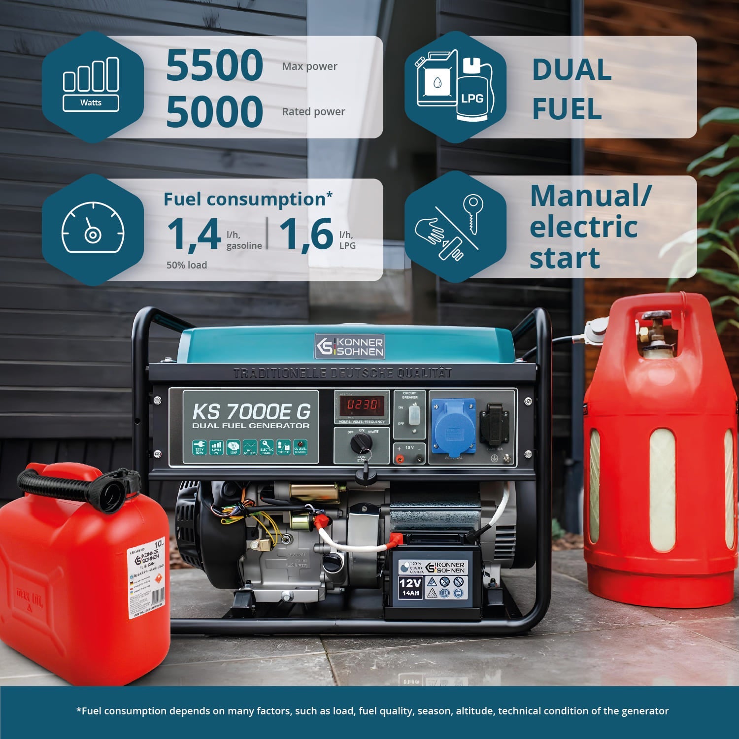 LPG/Benzininis generatorius "Könner & Söhnen" KS 7000E G