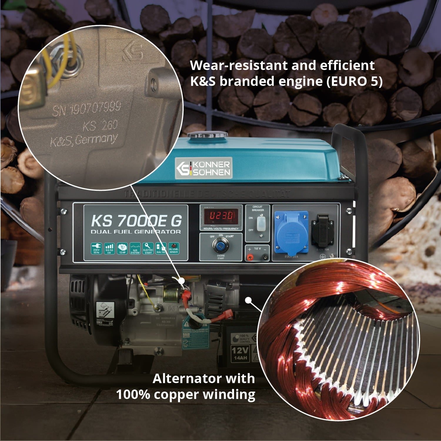 LPG/Benzininis generatorius "Könner & Söhnen" KS 7000E G