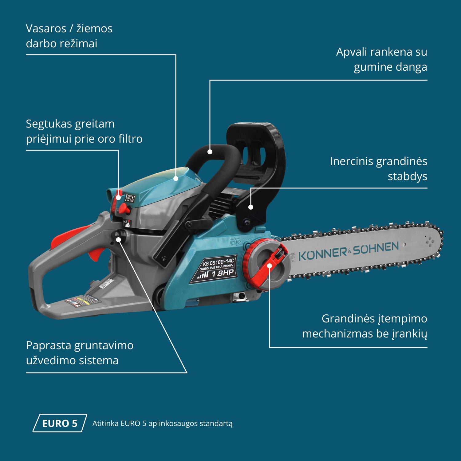 Benzininis grandininis pjūklas KS CS18G-14C
