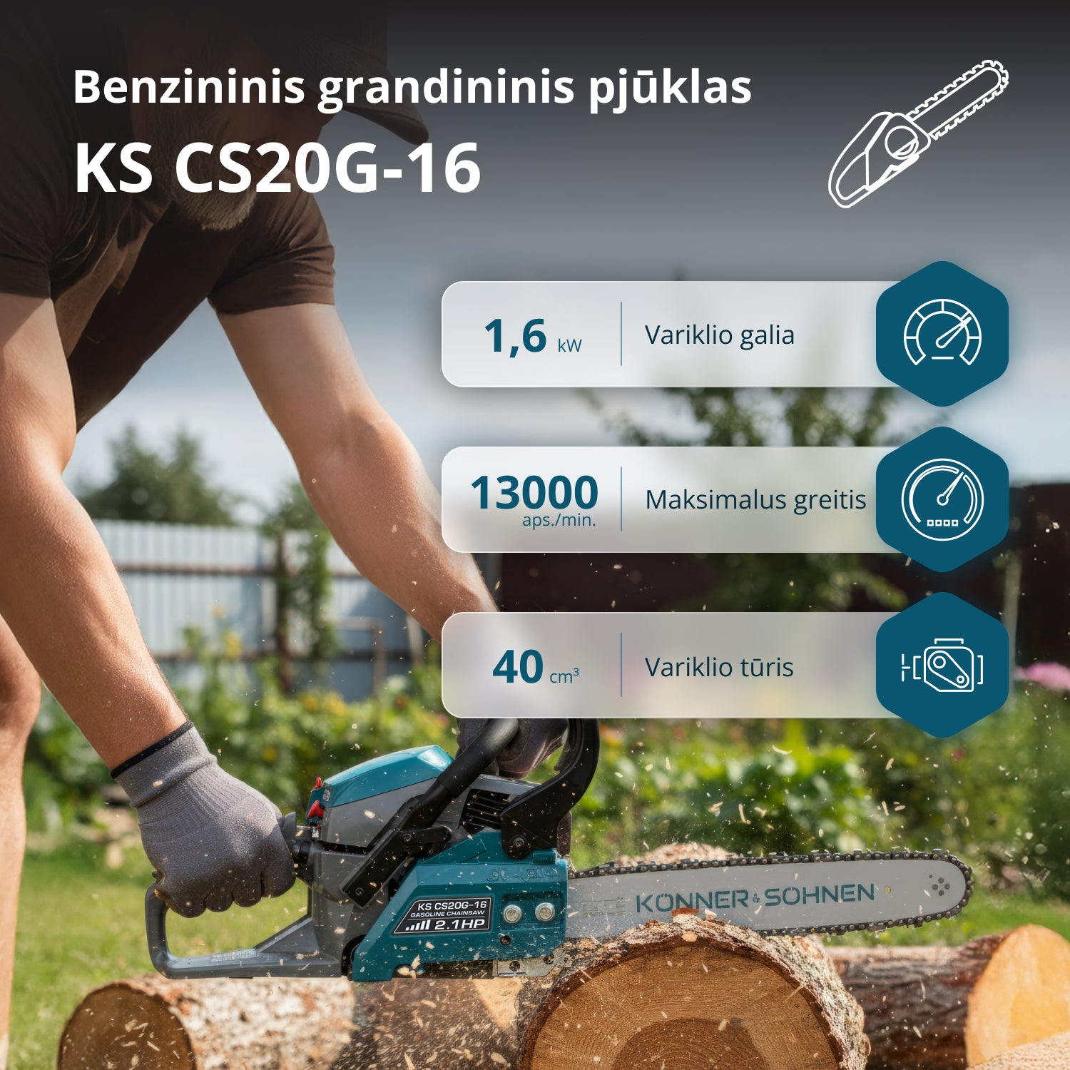 Benzininis grandininis pjūklas KS CS20G-16