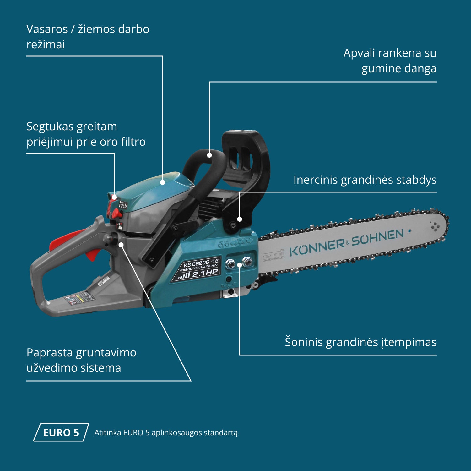 Benzininis grandininis pjūklas KS CS20G-16