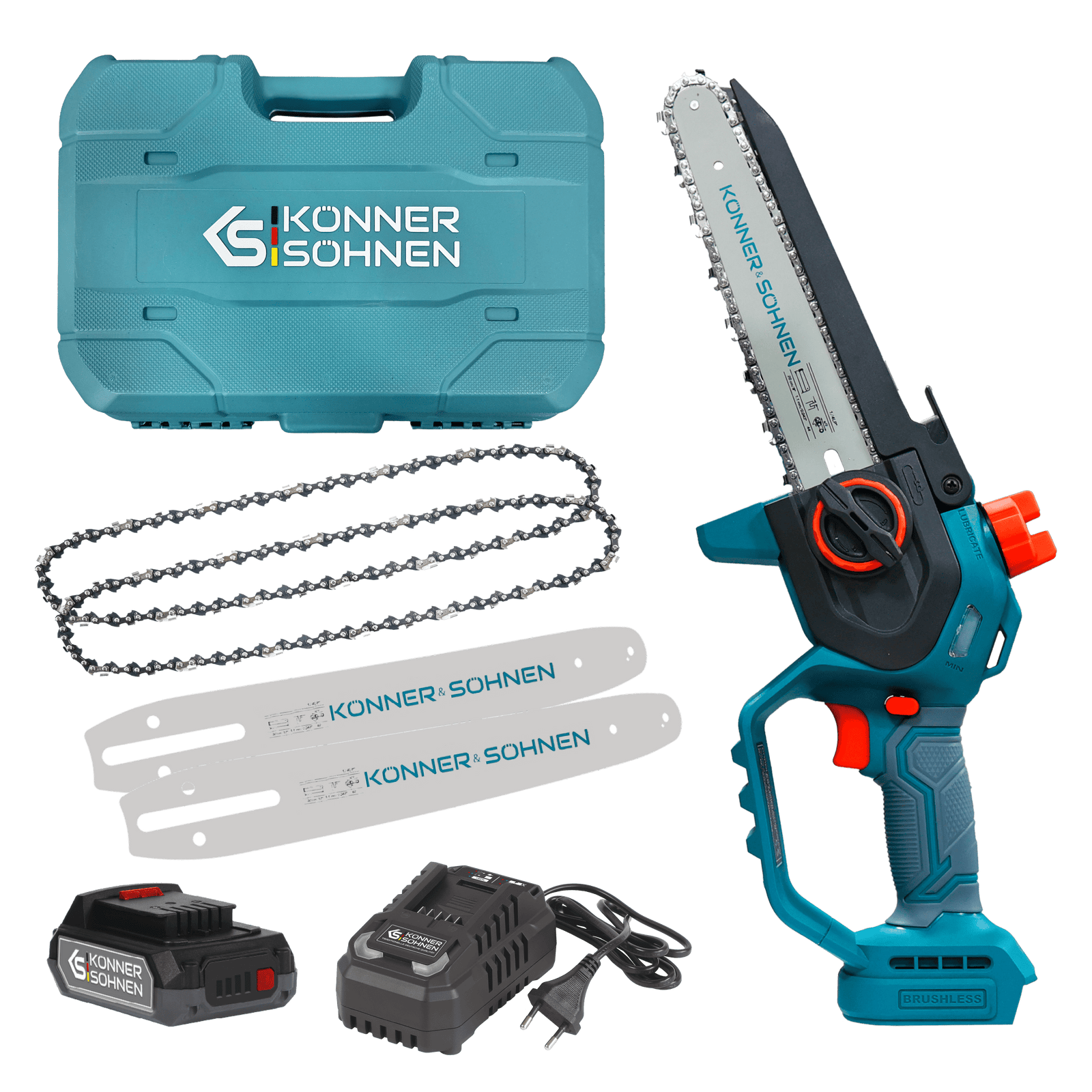 Belaidis mini grandininis pjūklas KS MCS20V-8 dėklas