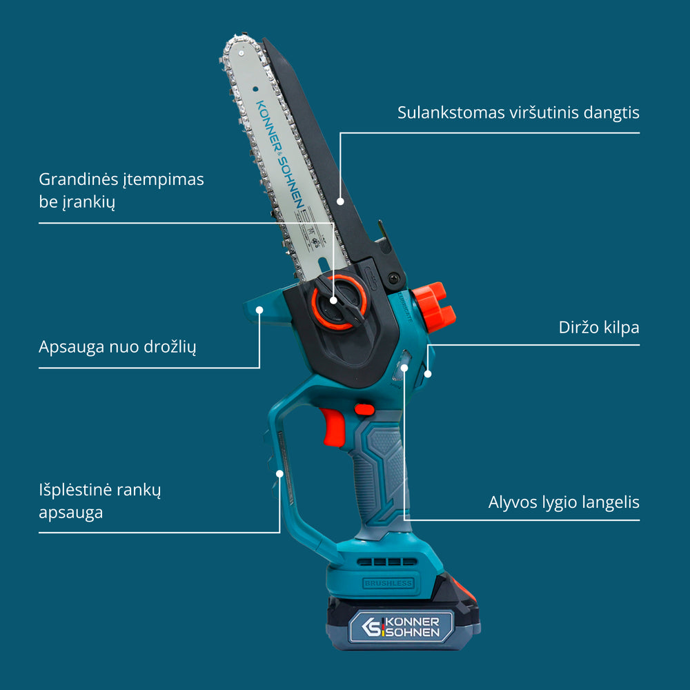 Belaidis mini grandininis pjūklas KS MCS20V-8 dėklas