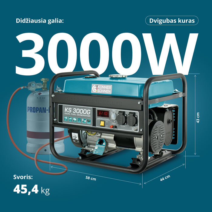 LPG/Benzininis generatorius "Könner & Söhnen" KS 3000G