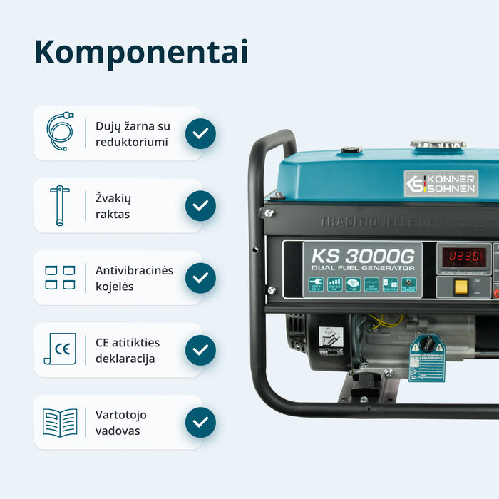 LPG/Benzininis generatorius "Könner & Söhnen" KS 3000G