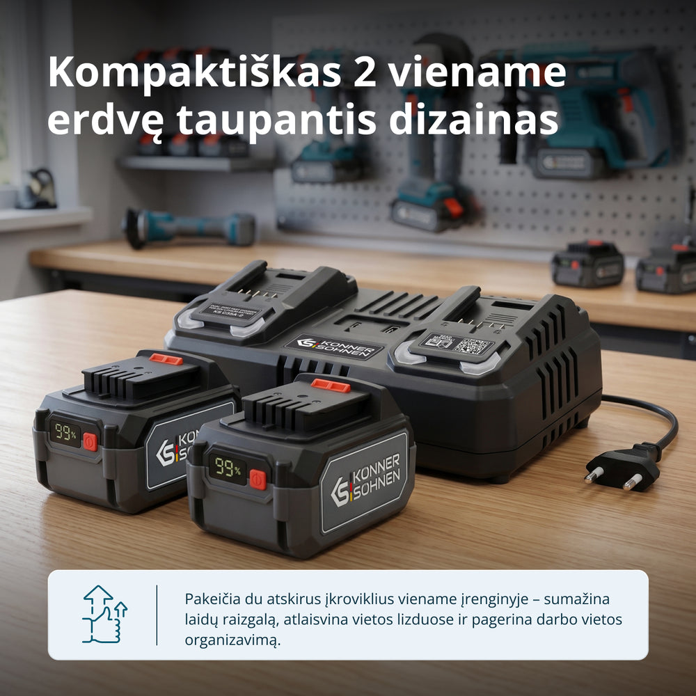 Dvigubas įkroviklis 20V įkraunamoms baterijoms KS C35A-2