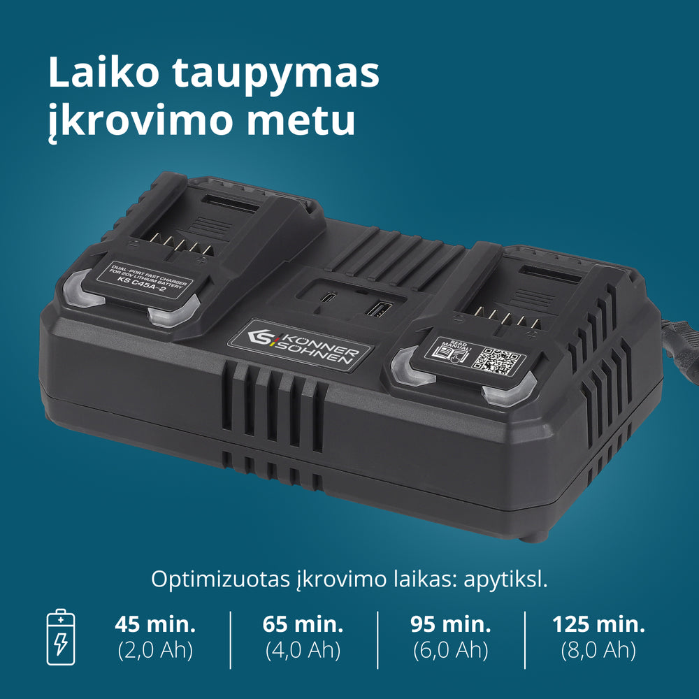 Dvigubas įkroviklis įkraunamoms baterijoms 20V KS C45A-2