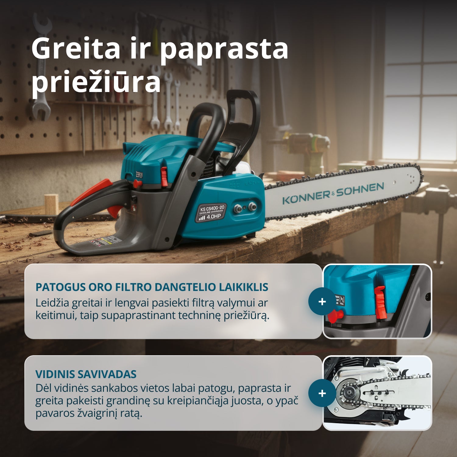 Benzininis grandininis pjūklas KS CS40G-20